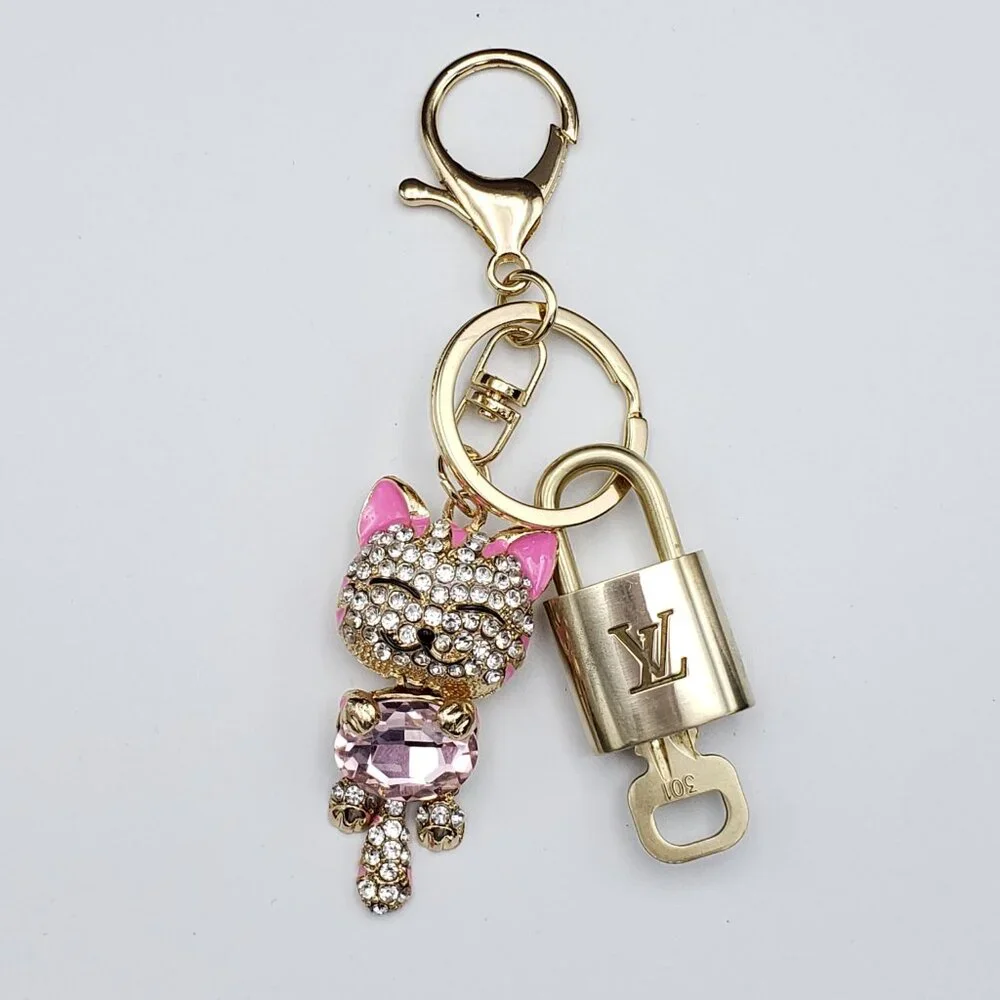 Authentic Louis Vuitton Lock & Key Gold ✨ Unbranded Cat Keychain Bag Charm LV